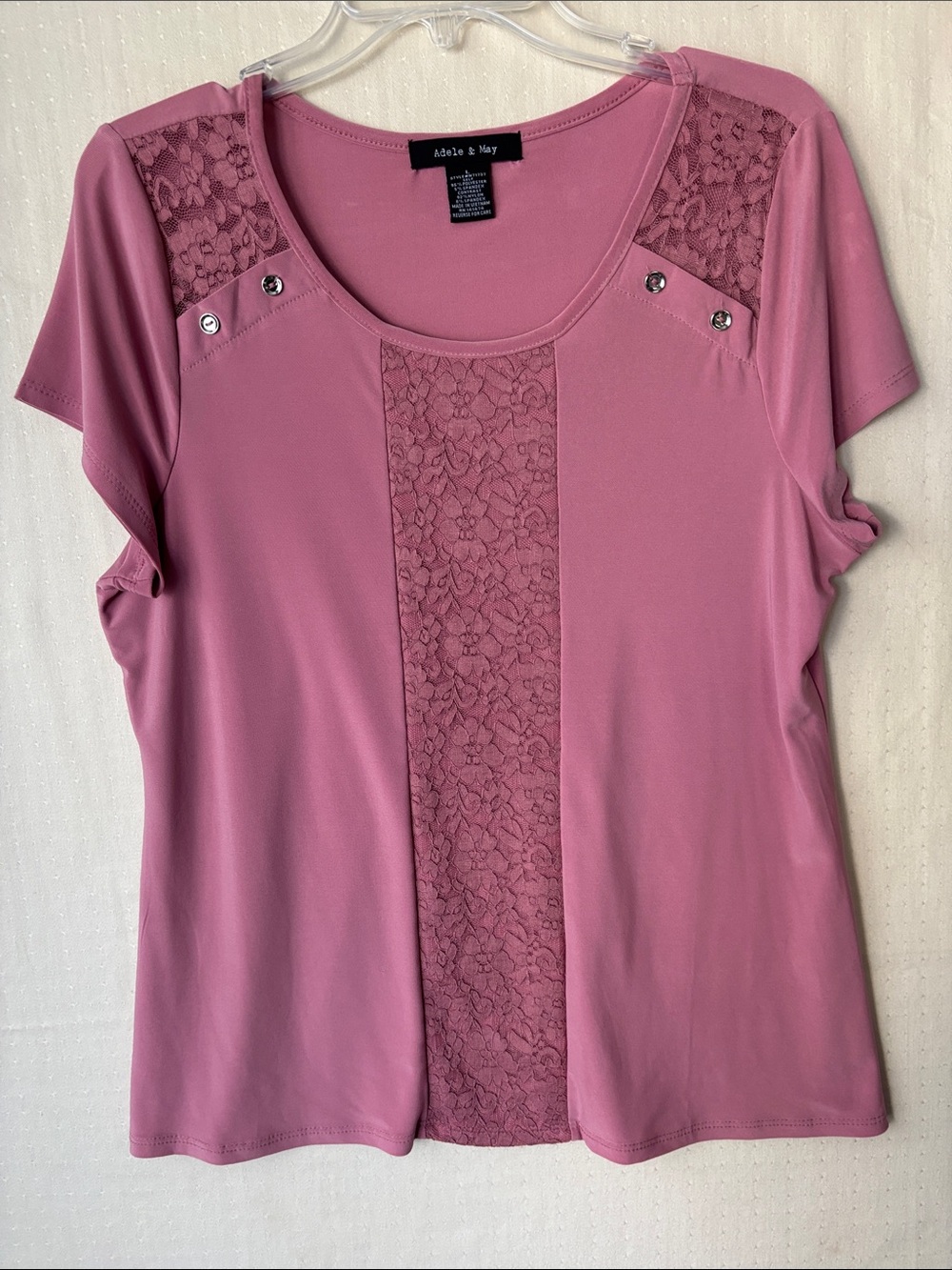 Adele & May Mauve Lace-Panel Short Sleeve Tee XL